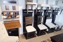 Lot of 4 Dining Chair Display Racks and Wood Sample Station.