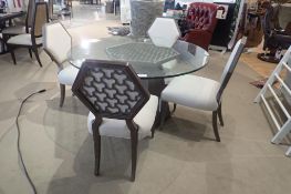 A.R.T. Furniture 54" Round Geode Bluff Base Glass Top Dining Table w/ 4 Druzy Dining Chairs.
