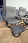 Ekornes Stressless Dover Large Paloma Leather Self Reclining Arm Chair w/ Ottoman.