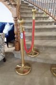 Lot of 2 Brass Stanchions with Braided Satin Rope.