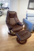 Ekornes Stressless Live Medium Paloma Leather Reclining Arm Chair w/ Ottoman.