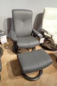 Ekornes Stressless Dover Small Paloma Leather Self Reclining Arm Chair w/ Ottoman.