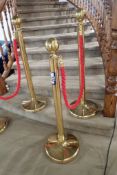 Lot of 2 Brass Stanchions with Braided Satin Rope- SLIGHT DENT IN BALLS.