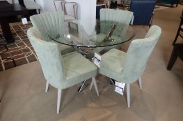 Dinec 42" Round Bevelled Glass Top Dining Table w/ 4 Dining Chairs.