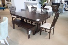 Handstone Glengarry 72"x42" Dining Table w/ (2) 12" Leaves, 4 Dining Chairs and 48" Bench.