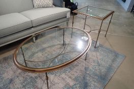 Lot of Sherrill 48"x34" Oval Glass Top Coffee Table and 26"Sq Glass Top End Table.