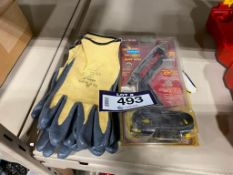 Lot of Asst. Gloves Hot Glue Gun, Security Hap Lock, Webb Wheel, Pulley, etc.