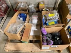 Pallet of Asst. Casters, Light Bulbs, Miller Welding Parts, Nozzles, O-Rings, Casters, etc.