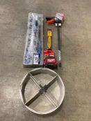 Lot of Asst. Tools Including Milwaukee Tape Measure, DeWalt Sawzall Blades, Clamps, Pry Set, etc.