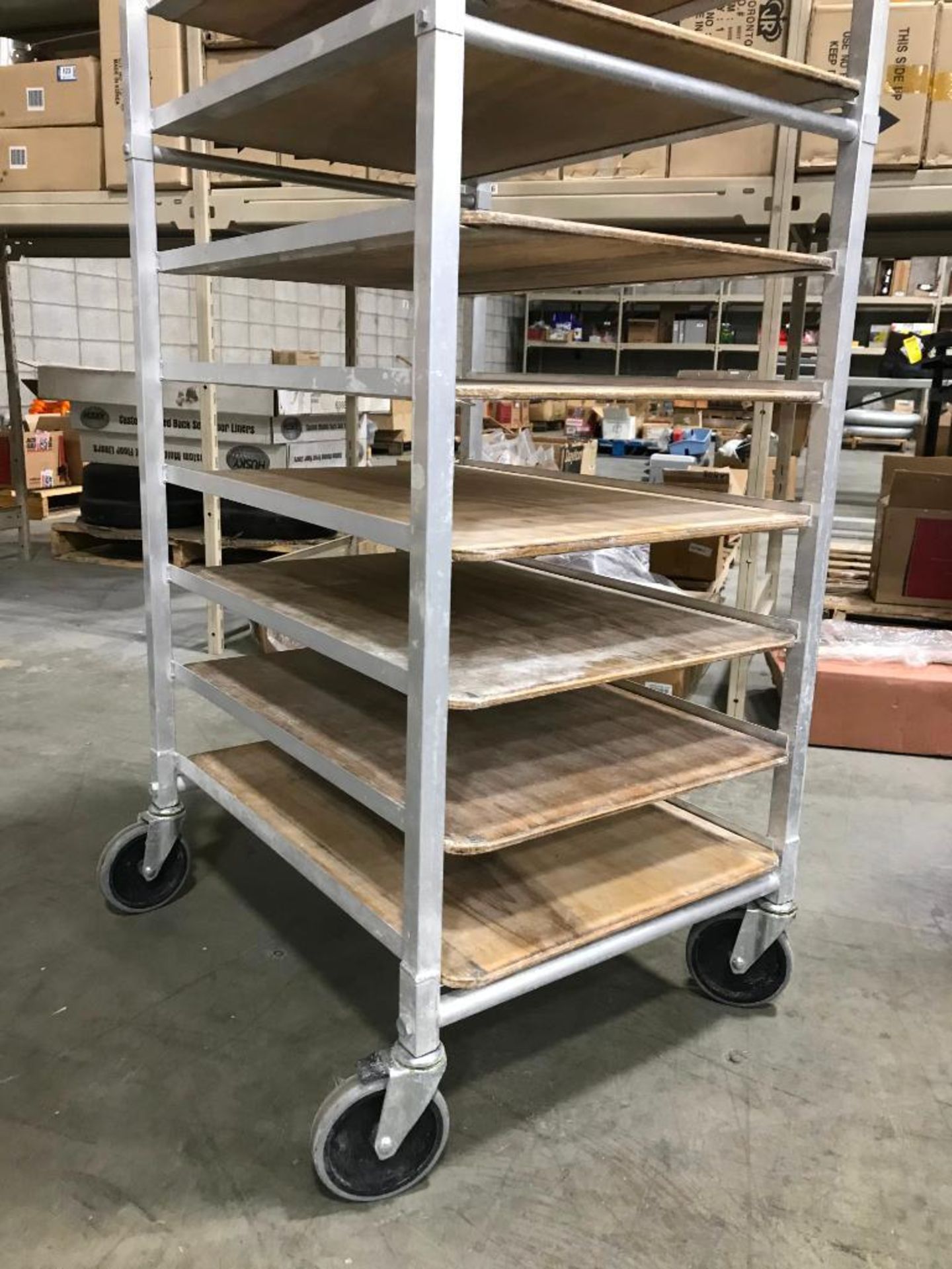 12 TIER MOBILE PAN RACK WITH 10 WOODEN PROOFING BOARDS & 4 BAKERS COUCHE - Image 3 of 6