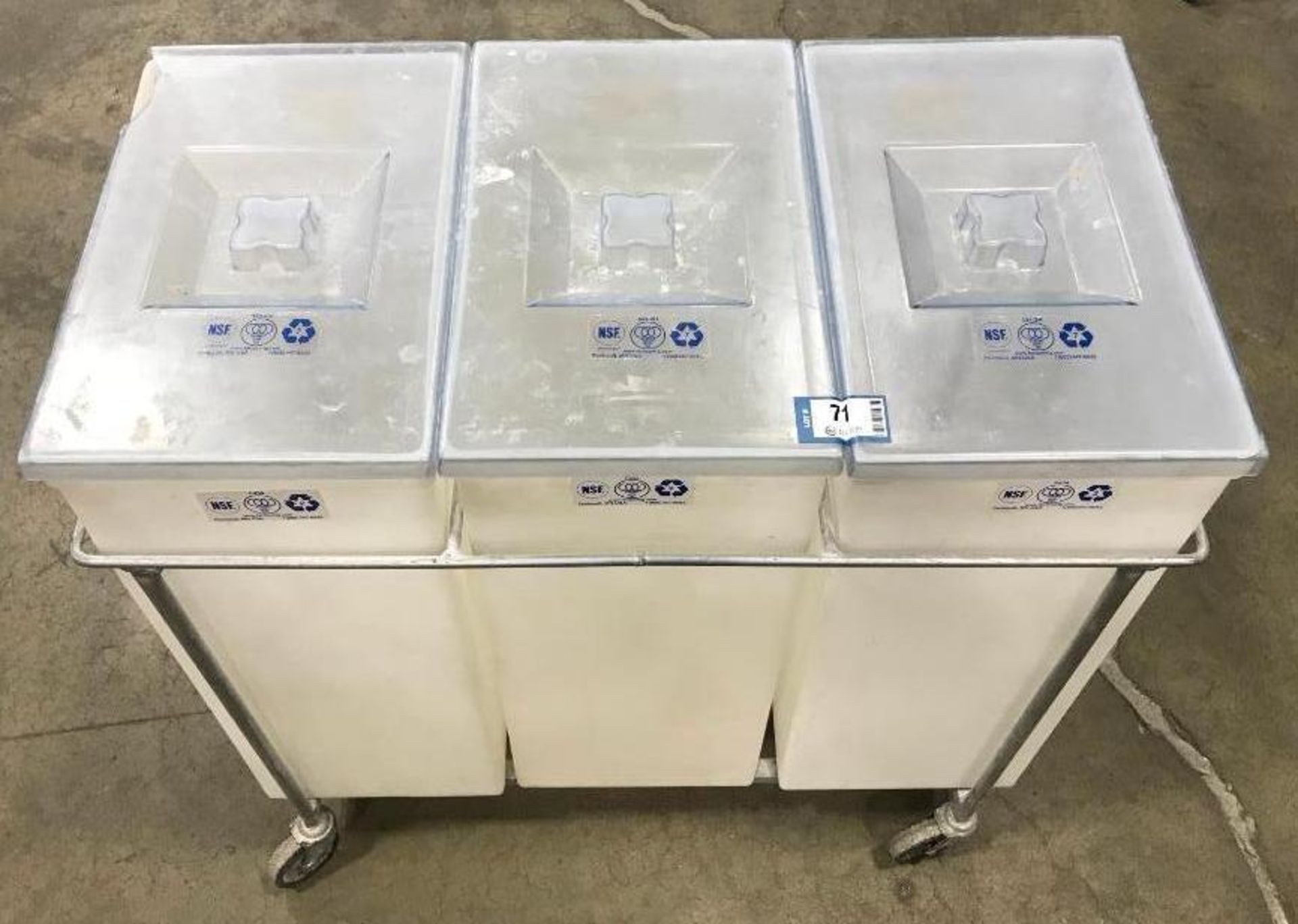 FARIBO INGREDIENT BIN CART - THREE 12 GALLON CONTAINERS WITH WIRE FRAME,CASTERS AND LIFT OFF COVERS - Image 2 of 4