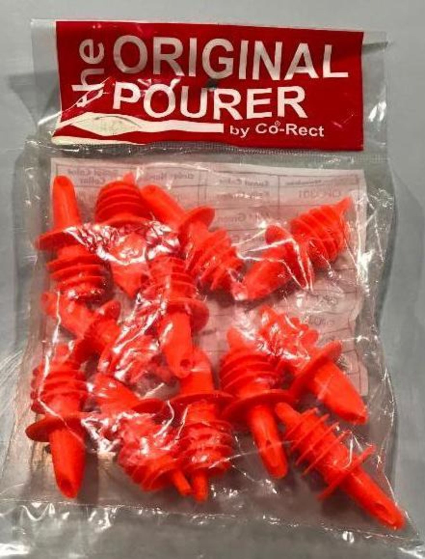 FLUORESCENT RED FREE FLOW POURERS, CO-RECT OPO305 - LOT OF 12