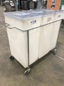 FARIBO INGREDIENT BIN CART - THREE 12 GALLON CONTAINERS WITH WIRE FRAME,CASTERS AND LIFT OFF COVERS