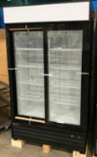 DOUBLE SLIDING GLASS DOOR COOLER, 36 CU. FT, LED DISPLAY - NEW