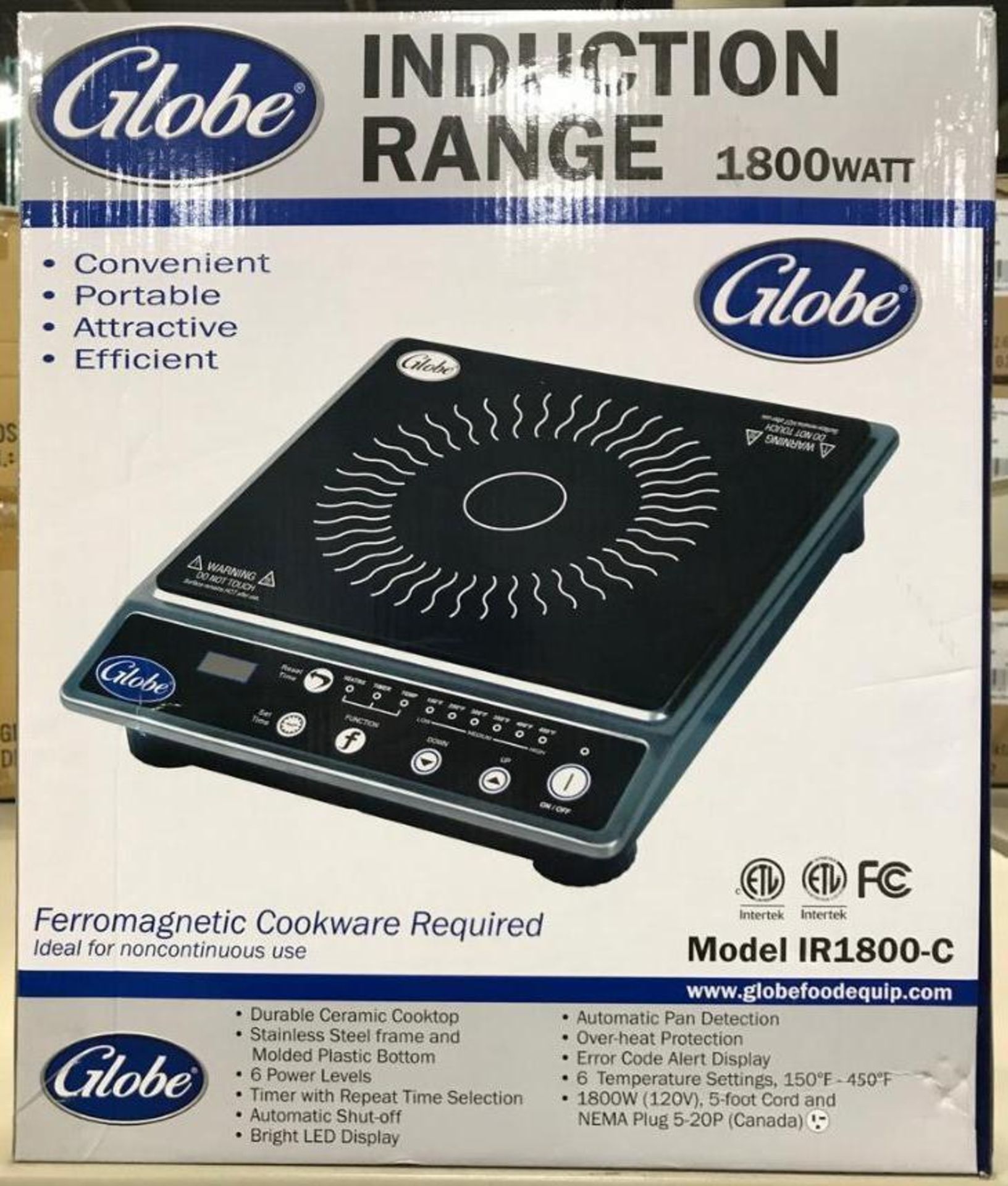 GLOBE COUNTERTOP INDUCTION RANGE, 1800W - IR1800-C - NEW