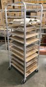 12 TIER MOBILE PAN RACK WITH 10 WOODEN PROOFING BOARDS & 4 BAKERS COUCHE