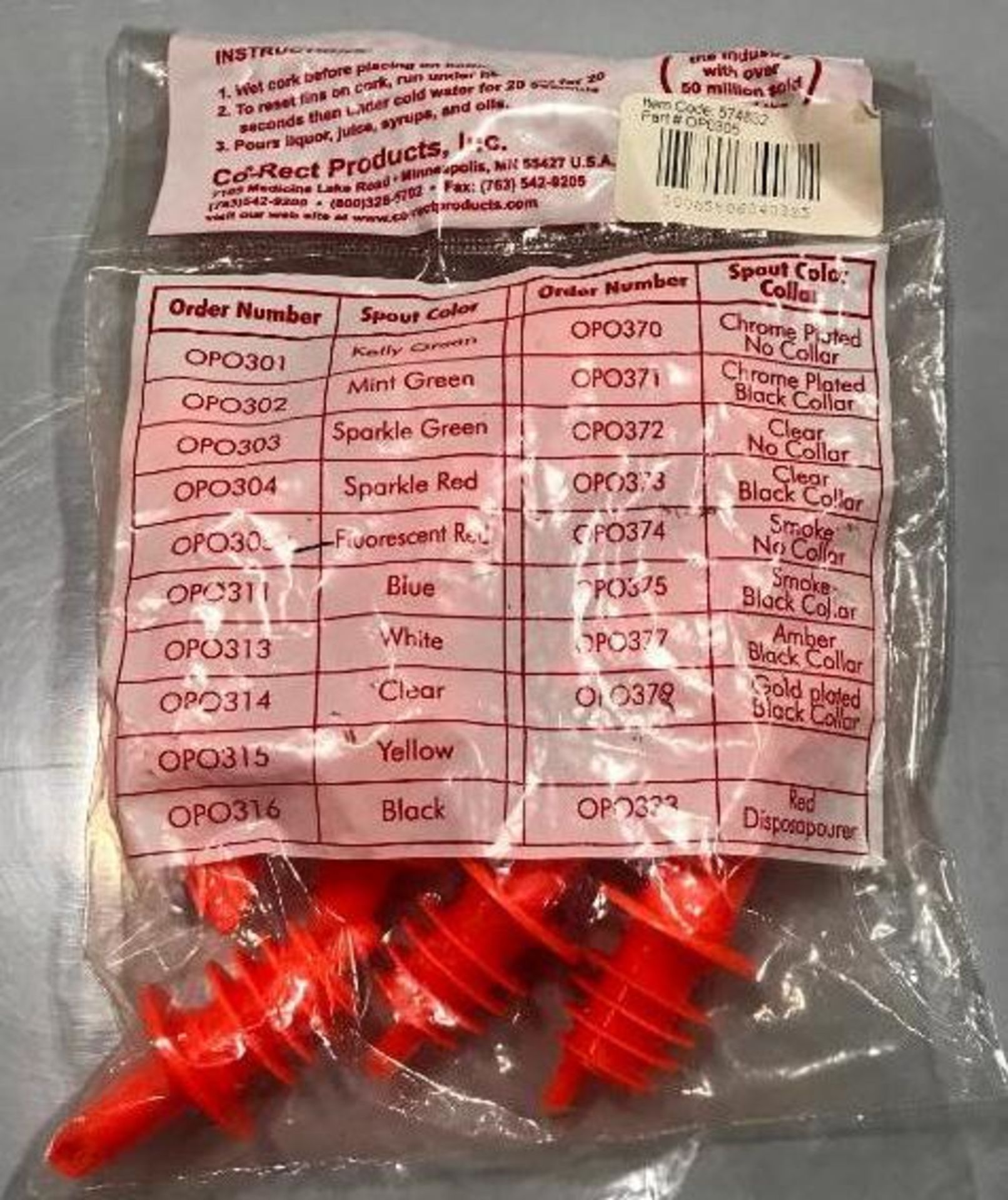 FLUORESCENT RED FREE FLOW POURERS, CO-RECT OPO305 - LOT OF 12 - Image 2 of 2