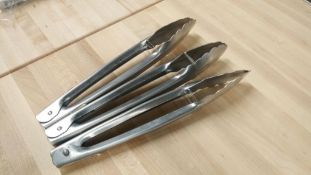 12" STAINLESS EXTRA HEAVY DUTY TONGS - LOT OF 3 - NEW