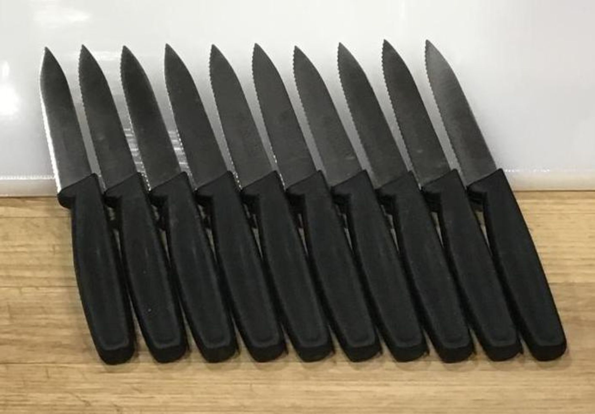 OMCAN 4" WAVE EDGE PARING KNIVES W/BLACK POLY HANDLE - LOT OF 10 - NEW