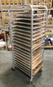 20 TIER MOBILE PAN RACK WITH 21 WOODEN PROOFING BOARDS