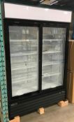 DOUBLE SLIDING GLASS DOOR COOLER, 42 CU. FT, LED DISPLAY - NEW