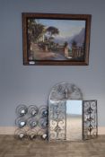 Lot of Framed Print, Candle Holder and Wall Mirror.