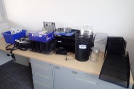 Lot of Asst. Office Supplies inc. Paper Trays, Garbage Cans, Computer Bags, etc.