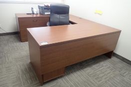 U-Shaped Desk w/ Task Chair, 2-Drawer Lateral File Cabinet and Mobile Pedestal.