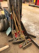 Lot of Asst. Brooms, Shovels, Snow Shovels, etc.