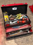 Tool Chest w/ Asst. Hand Tools including Squares, Speed Squares, Tape Measures, Hammers, Screw Drive