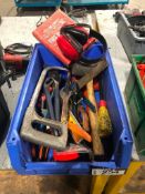 Lot of Asst. Hand Tools including Tape Measure, Hack Saw, Crescent Wrenches, Wire Strippers, Deadblo