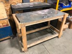 Lot of (1) Shop Built Work Stand and (1) Parts Shelf w/ Power Bar