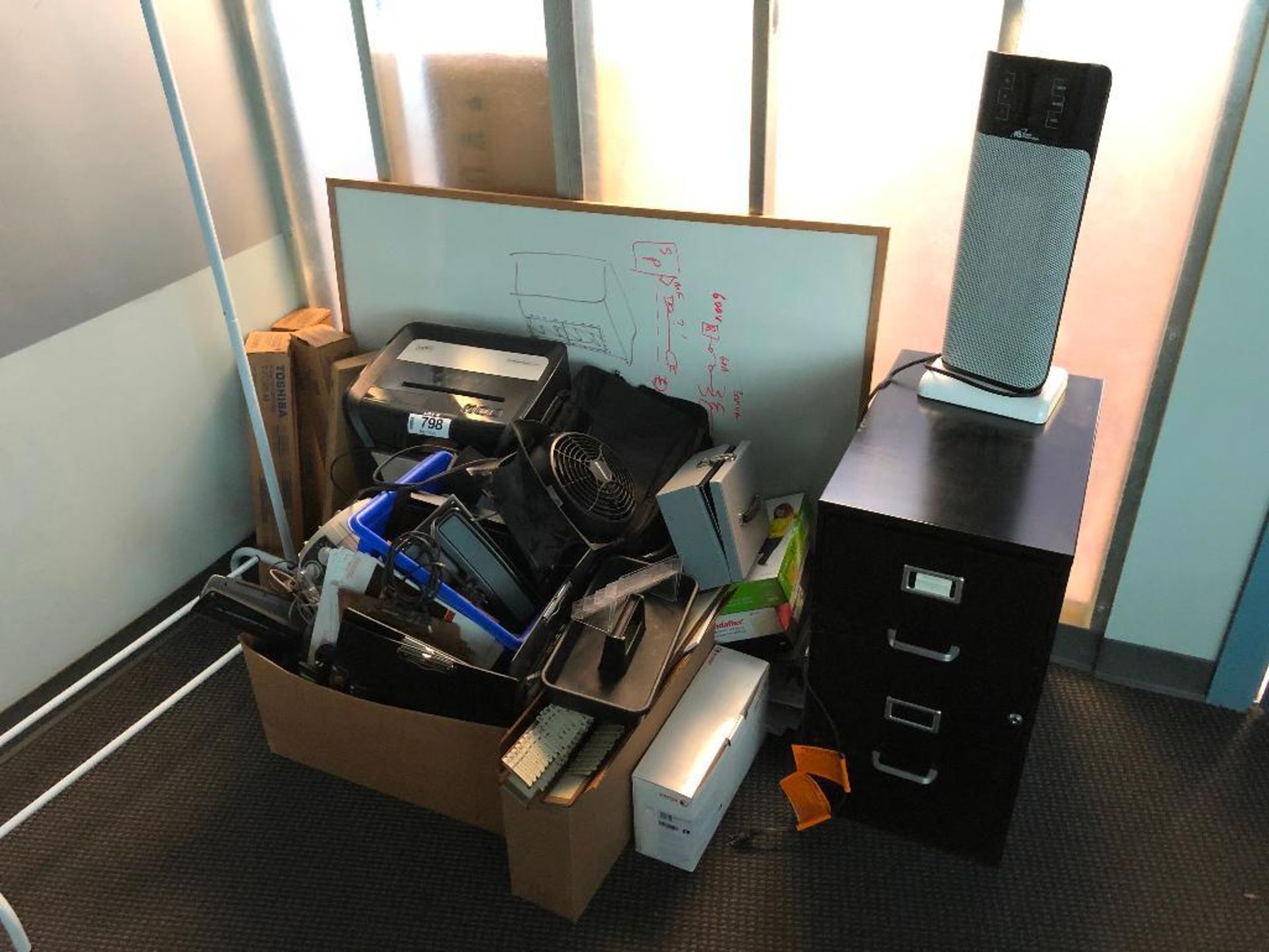 Lot of Paper Shredder, 2-Drawer Vertical Filing Cabinet, Space Heater, Fan, Office Supplies, etc. - Image 2 of 3