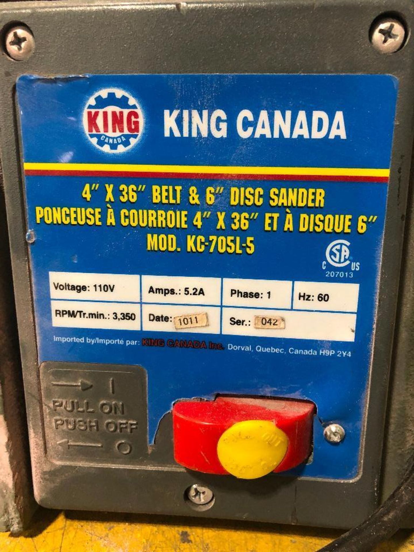 King Canada 4" X 36"Belt and 6" Disc Sander - Image 3 of 3