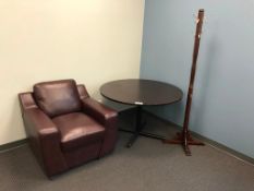 Lot of 47" Round Table, Arm Chair, and Coat Rack