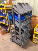 Mobile Parts Bin Rack w/ Asst. Contents including Nuts, Bolts, Washers, etc.