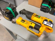 Lot of (1) DeWalt Cordless Reciprocating Saw and (1) DeWalt Cordless Angle Grinder w/ (1) Charger an