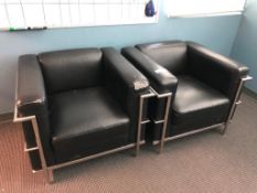 Lot of (2) Black Leather Arm Chairs