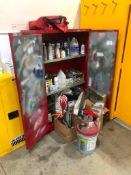 Justrite Flammable Storage Cabinet w/ Asst. Contents Including Paint Supplies, Caulking, Oil, etc.