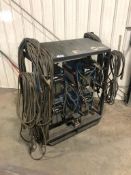 Lot of Miller 4-pack w/(4) Miller XMT 350 CC/CV Welders, Skidded Housing, Cables, Hoses, etc.