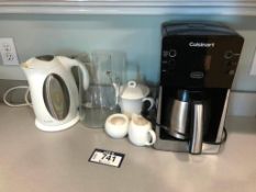 Lot of Cuisinart Coffee Maker, Water Kettle, Plates, Silverware, Utensils, etc.