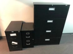 Lot of (1) 4-Drawer Lateral Filing Cabinet and (2) 2-Drawer Vertical Filing Cabinets