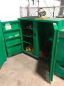 Greenlee 2-Door Cabinet w/ Asst. Contents including String Lights, Extension Cords, Teck Cable, etc.