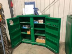 Greenlee 2-Door Cabinet w/ Asst. Contents including Light Bulbs, Air Filters, etc.