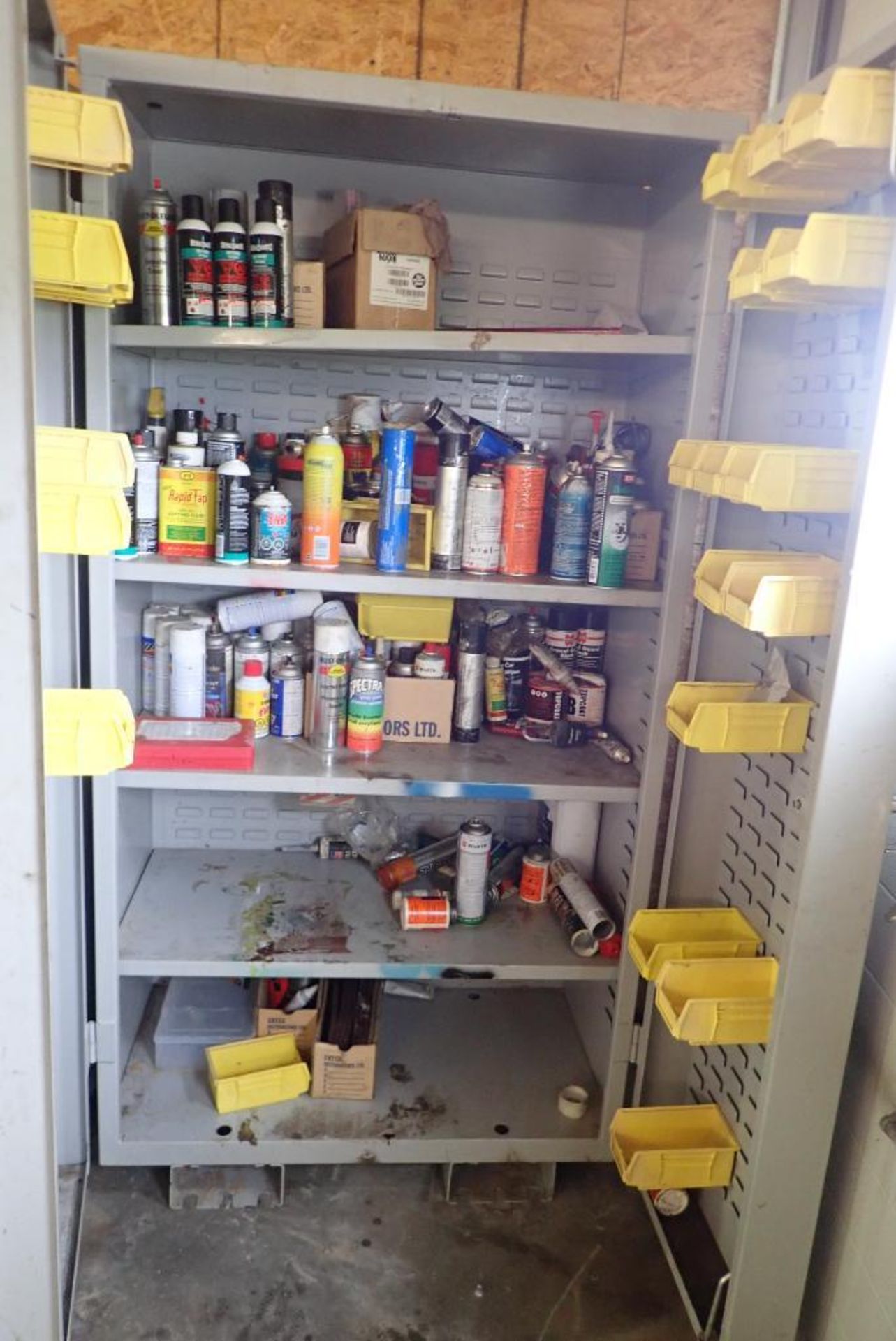 Heavy Duty Metal Storage Cabinet w/ Asst. Shop Supplies and Shop Fluids.