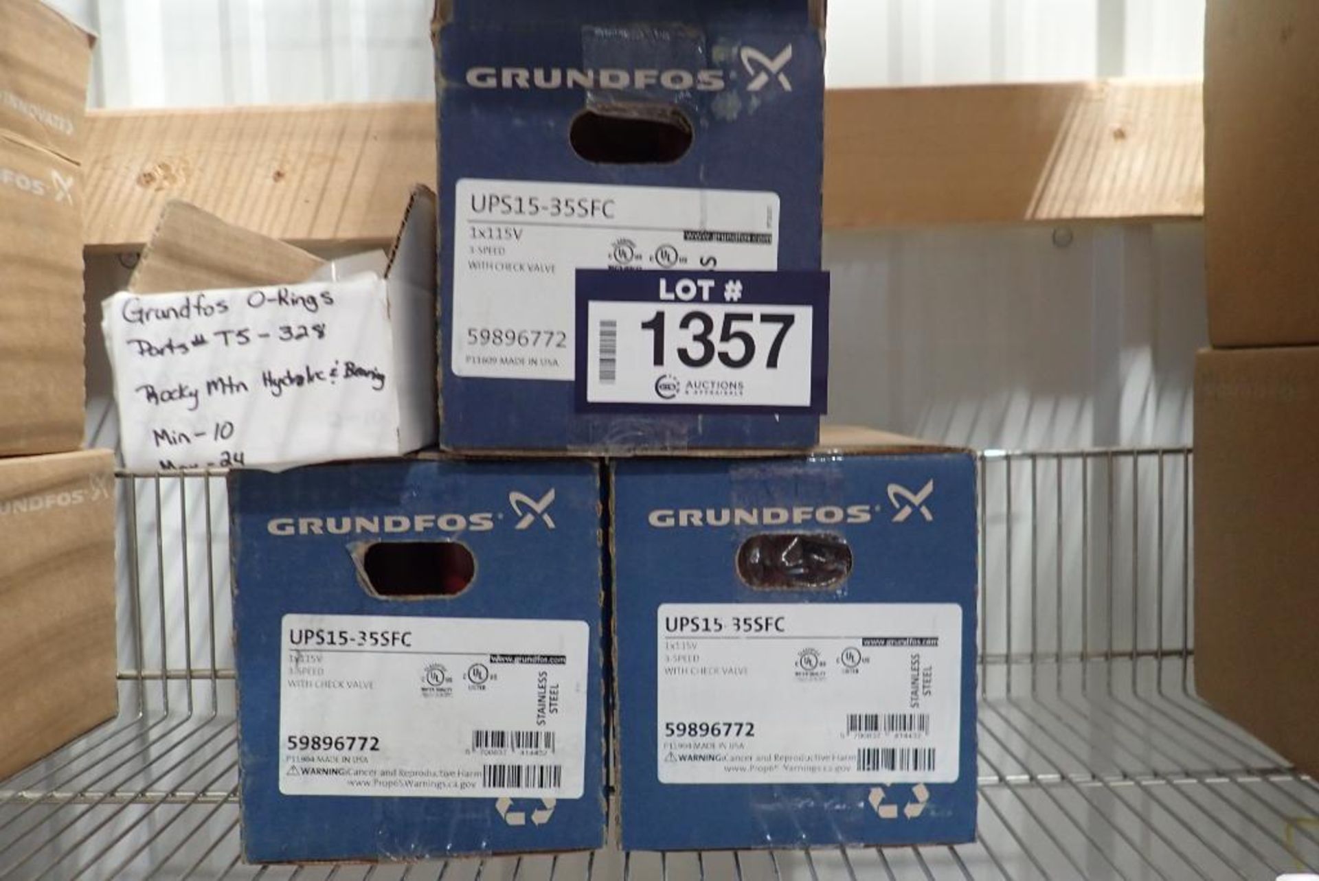 Lot of 3 Grundfos UPS15-35SFC Stainless Circulating Pumps and O-Rings.