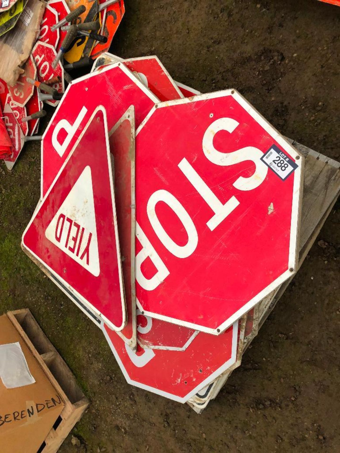 Pallet of Asst. Size Stop Signs and Yield Signs, No Passing Signs, etc.