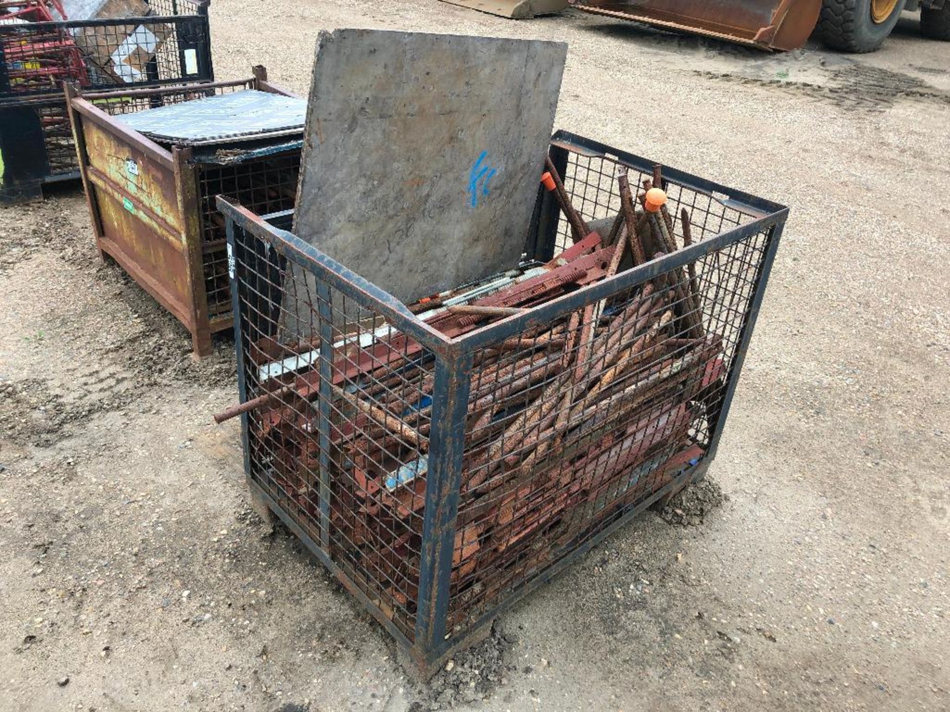 Lot of Metal Crate w/ Asst. Stakes, Pegs,etc.