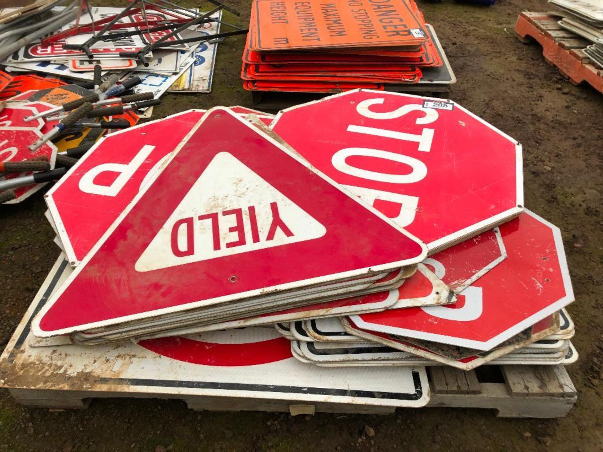 Pallet of Asst. Size Stop Signs and Yield Signs, No Passing Signs, etc. - Image 3 of 8