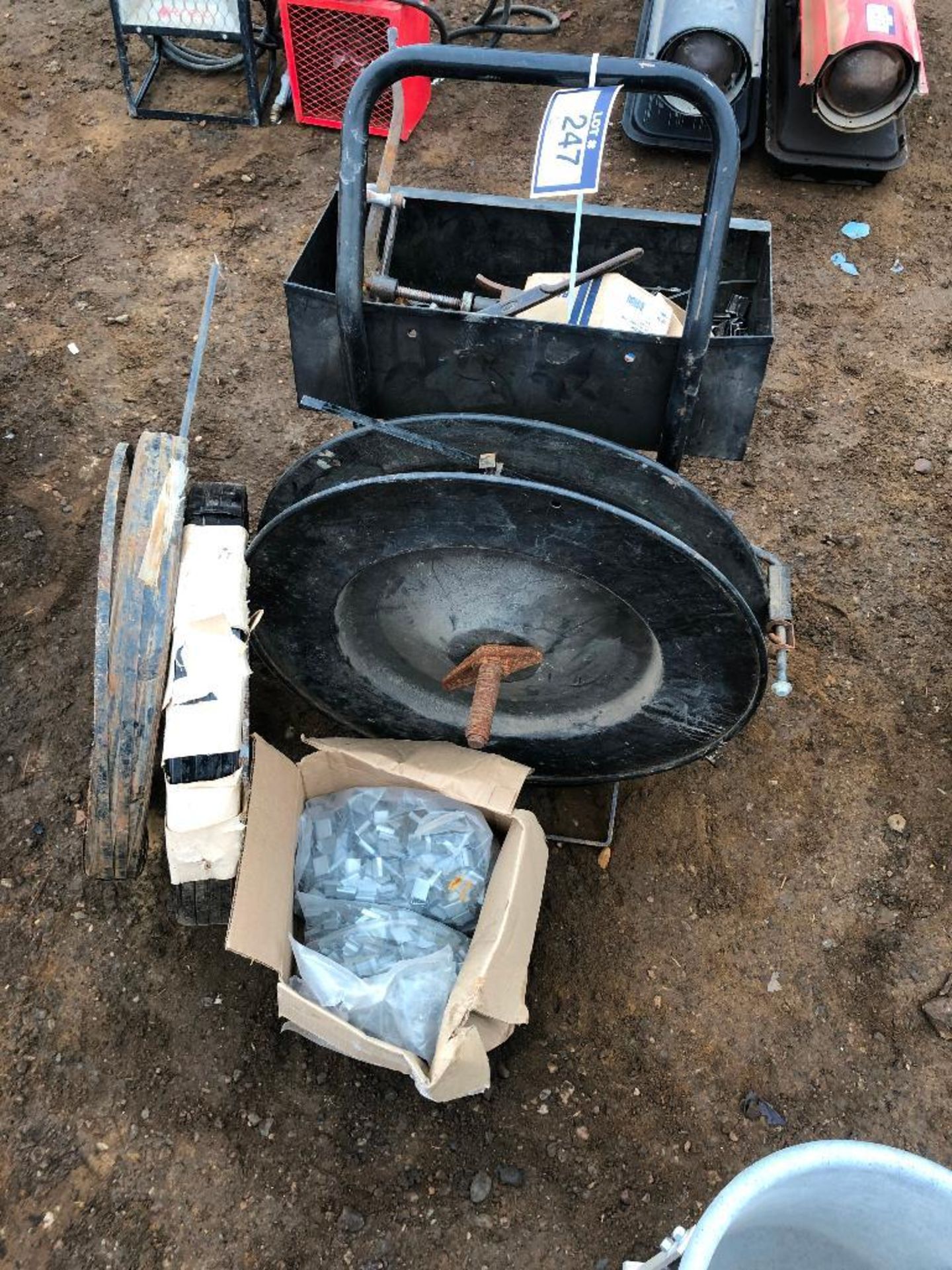 Banding Cart w/ (2) Rings of Steel Banding, Clips, Tensioner and Crimper, etc. - Image 2 of 2